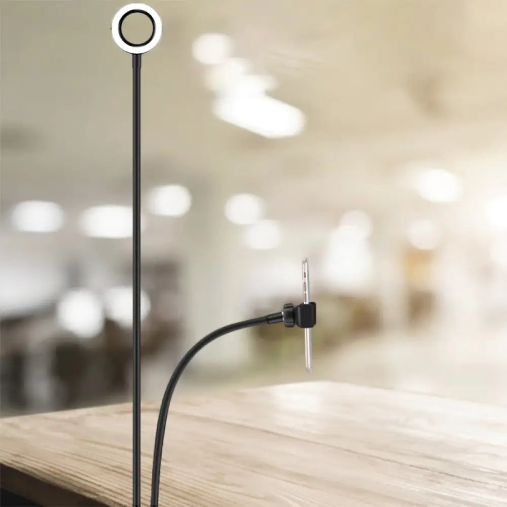 DecorBites™ Sleek Metal Round USB Mirror Lamp with Portable LED Fill Lighting and Flexible Arm, Simplicity Black/White Finish