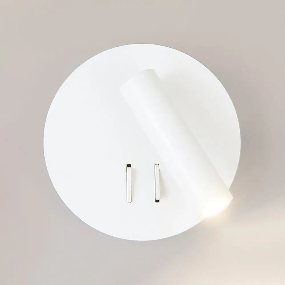 DecorBites™ Sleek Metallic LED Tube Wall Sconce with Round Backplate for Living Room - Black/White, Warm/White Light