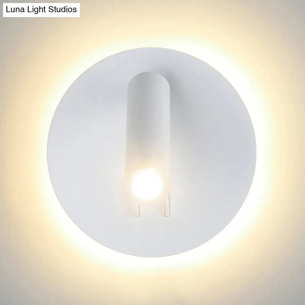 DecorBites™ Sleek Metallic LED Tube Wall Sconce with Round Backplate for Living Room - Black/White, Warm/White Light