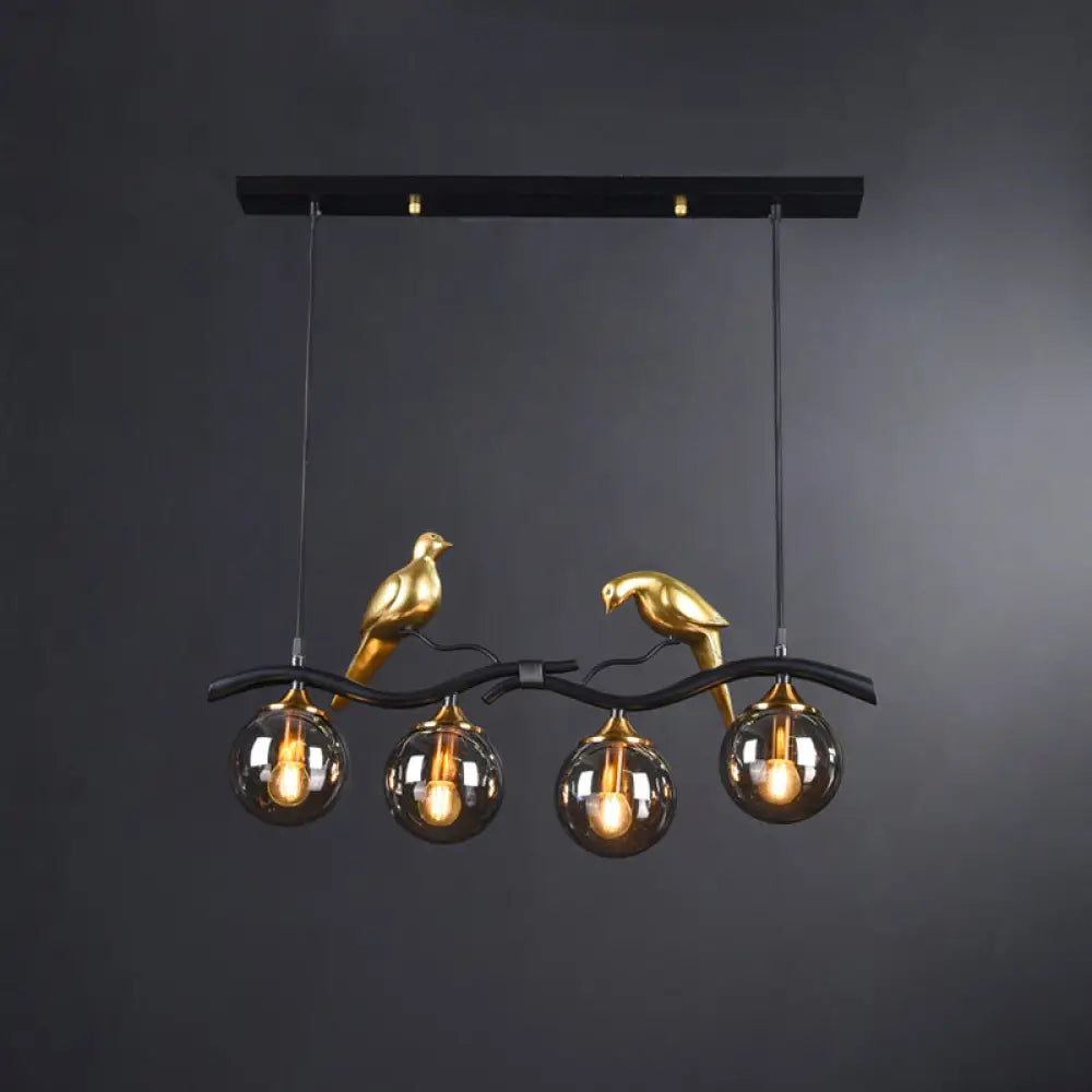 DecorBites™ Sleek Postmodern Glass Pendant Light with Twig and Bird Deco - 4-Bulb Ceiling Hanging Fixture