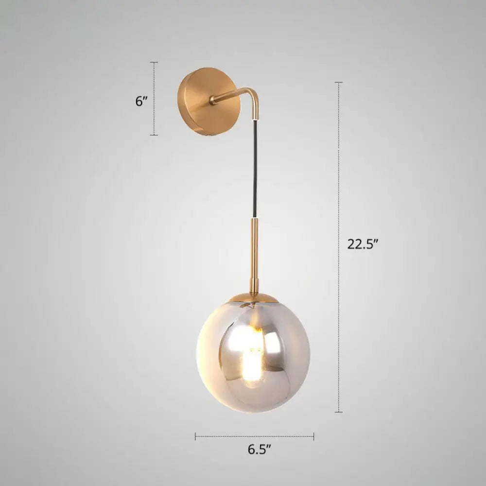 DecorBites™ Sleek Silver Glass Ball Wall Hanging Lamp with Brass Mount - Perfect Bedroom Lighting Solution