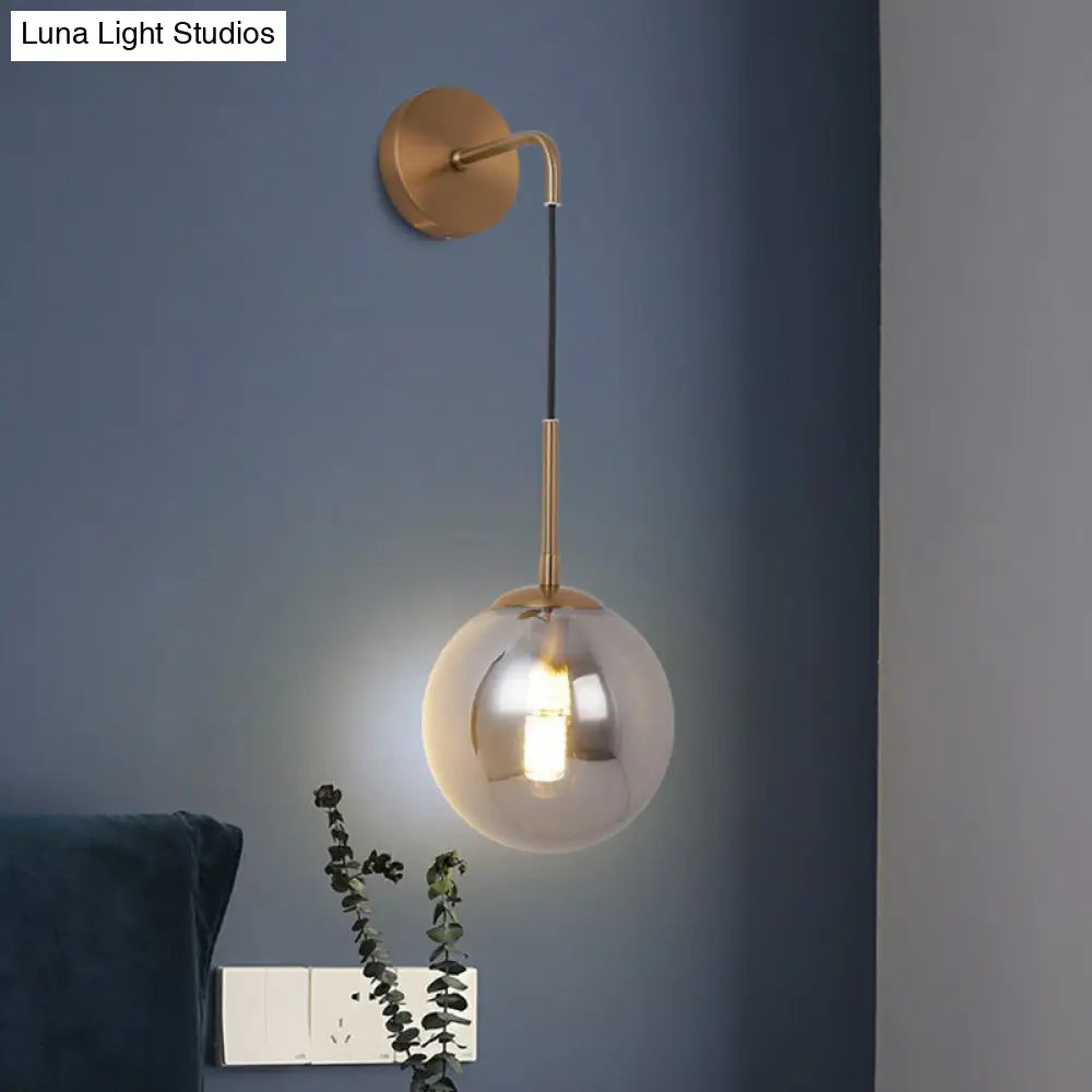 DecorBites™ Sleek Silver Glass Ball Wall Hanging Lamp with Brass Mount - Perfect Bedroom Lighting Solution