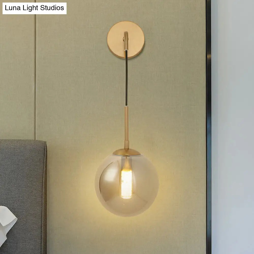 DecorBites™ Sleek Silver Glass Ball Wall Hanging Lamp with Brass Mount - Perfect Bedroom Lighting Solution