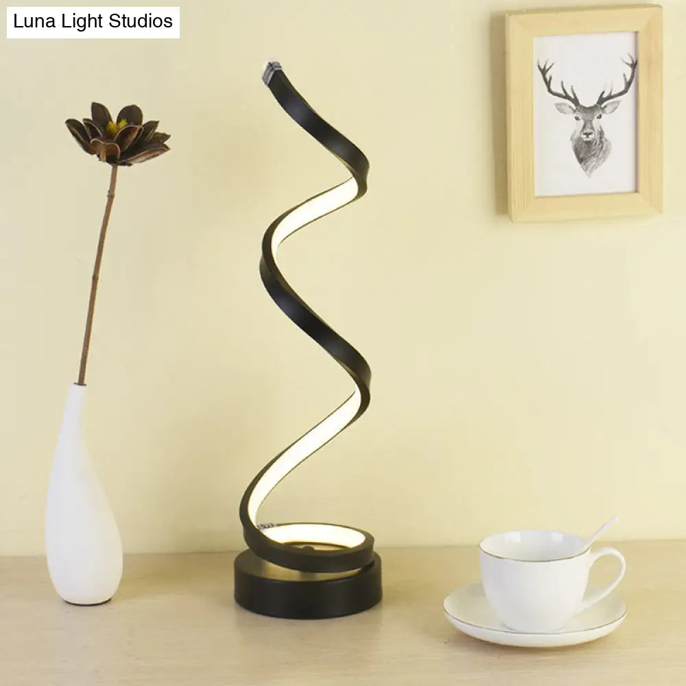 DecorBites™ Sleek Spiral Ribbon Metal Table Lamp: Simplicity Black/White/Gold LED Task Lighting with Circle Pedestal in Warm/White Light