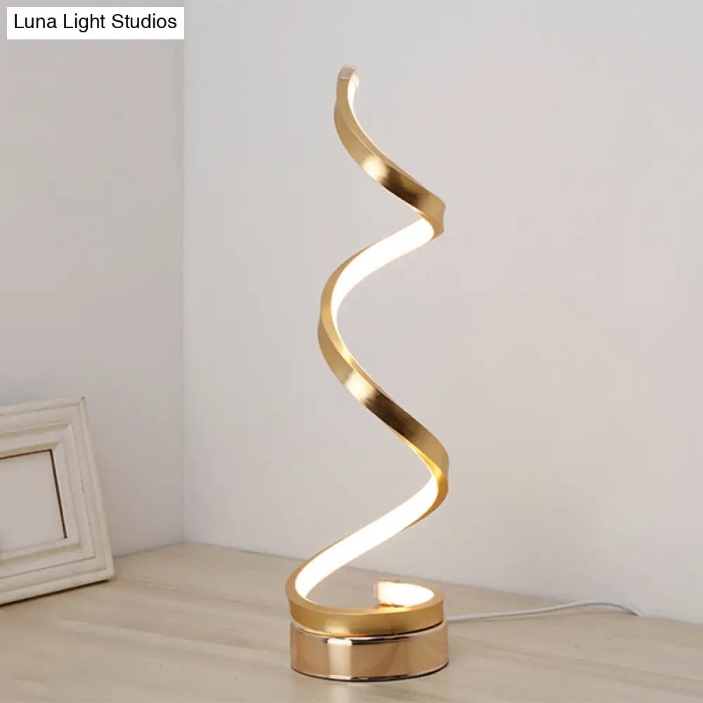 DecorBites™ Sleek Spiral Ribbon Metal Table Lamp: Simplicity Black/White/Gold LED Task Lighting with Circle Pedestal in Warm/White Light