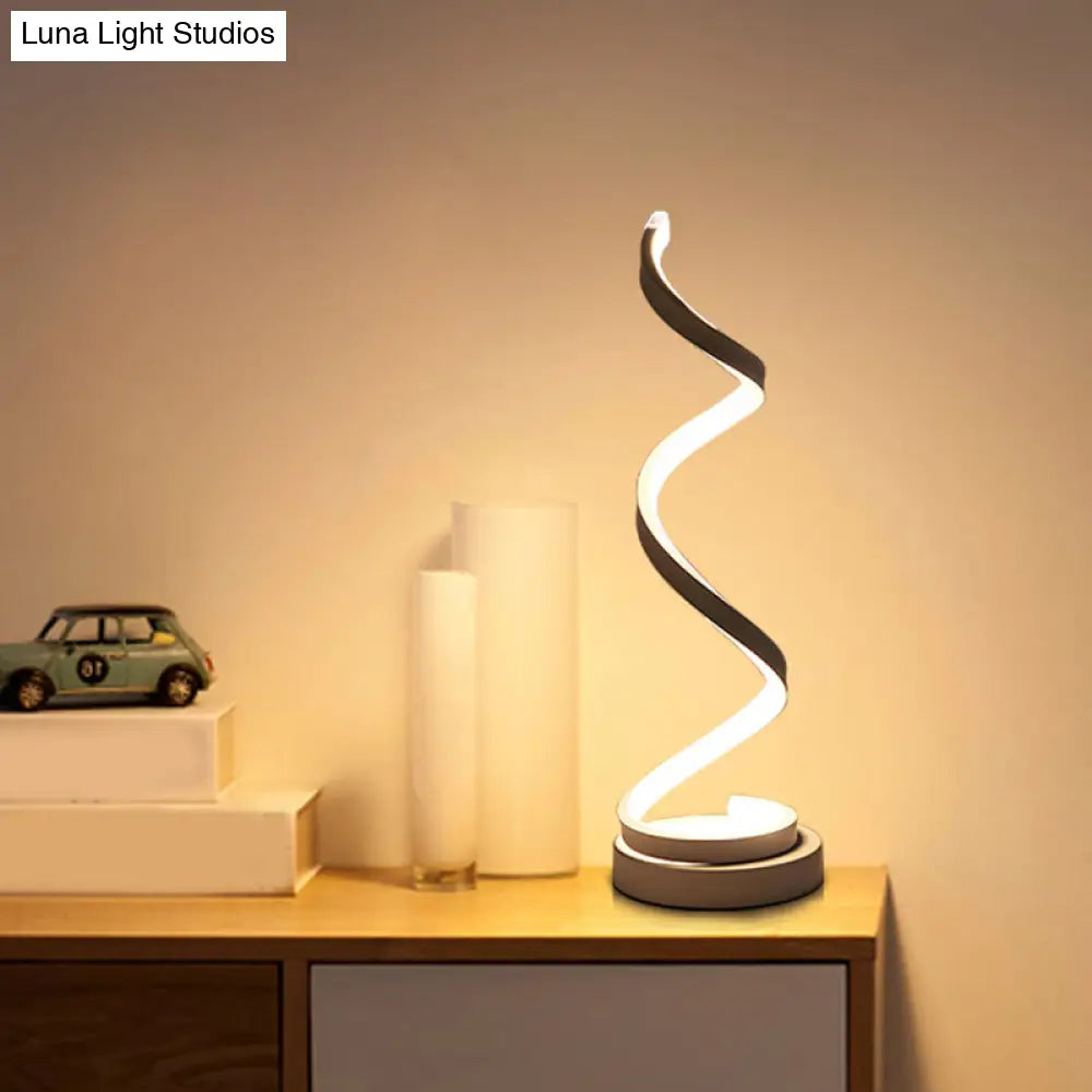 DecorBites™ Sleek Spiral Ribbon Metal Table Lamp: Simplicity Black/White/Gold LED Task Lighting with Circle Pedestal in Warm/White Light
