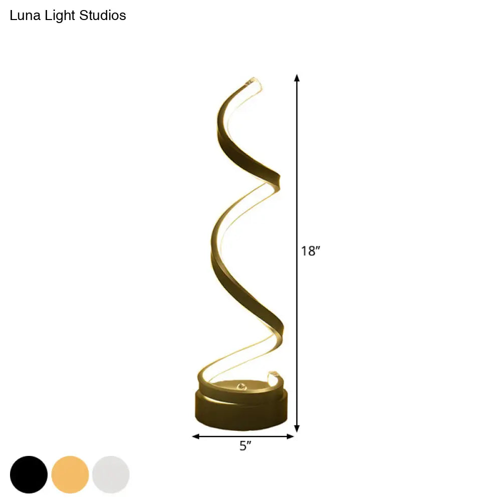 DecorBites™ Sleek Spiral Ribbon Metal Table Lamp: Simplicity Black/White/Gold LED Task Lighting with Circle Pedestal in Warm/White Light