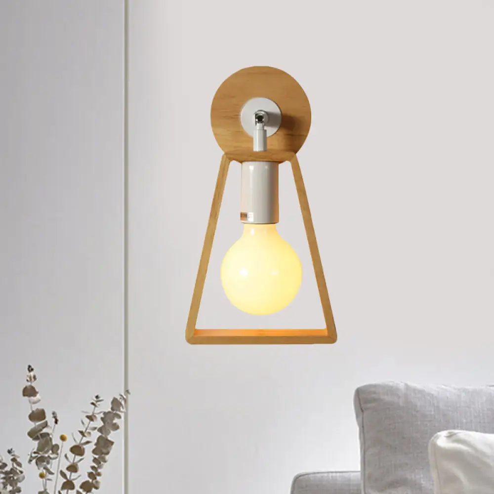 DecorBites™ Sleek Wood Wall Lamp with Exposed Bulb: Rotatable Sconce for Bedside or Ideas with Trapezoid Frame