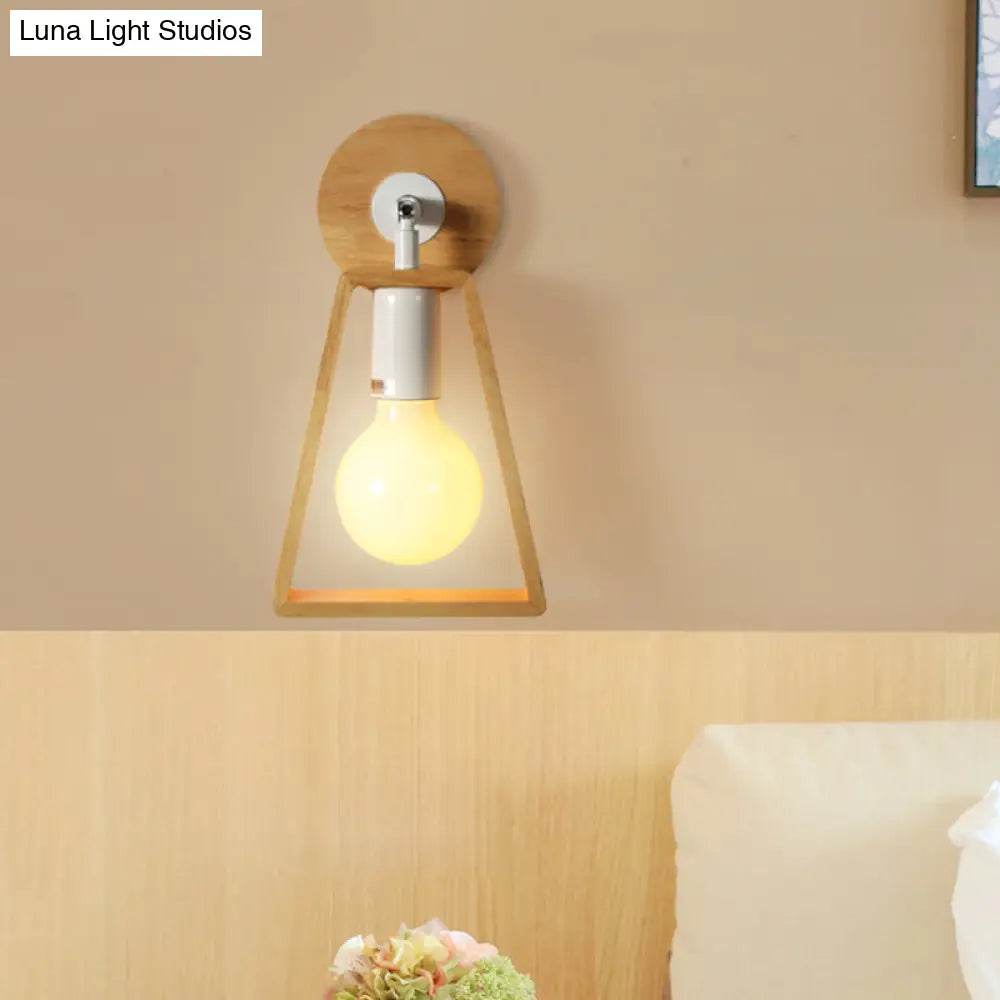 DecorBites™ Sleek Wood Wall Lamp with Exposed Bulb: Rotatable Sconce for Bedside or Ideas with Trapezoid Frame