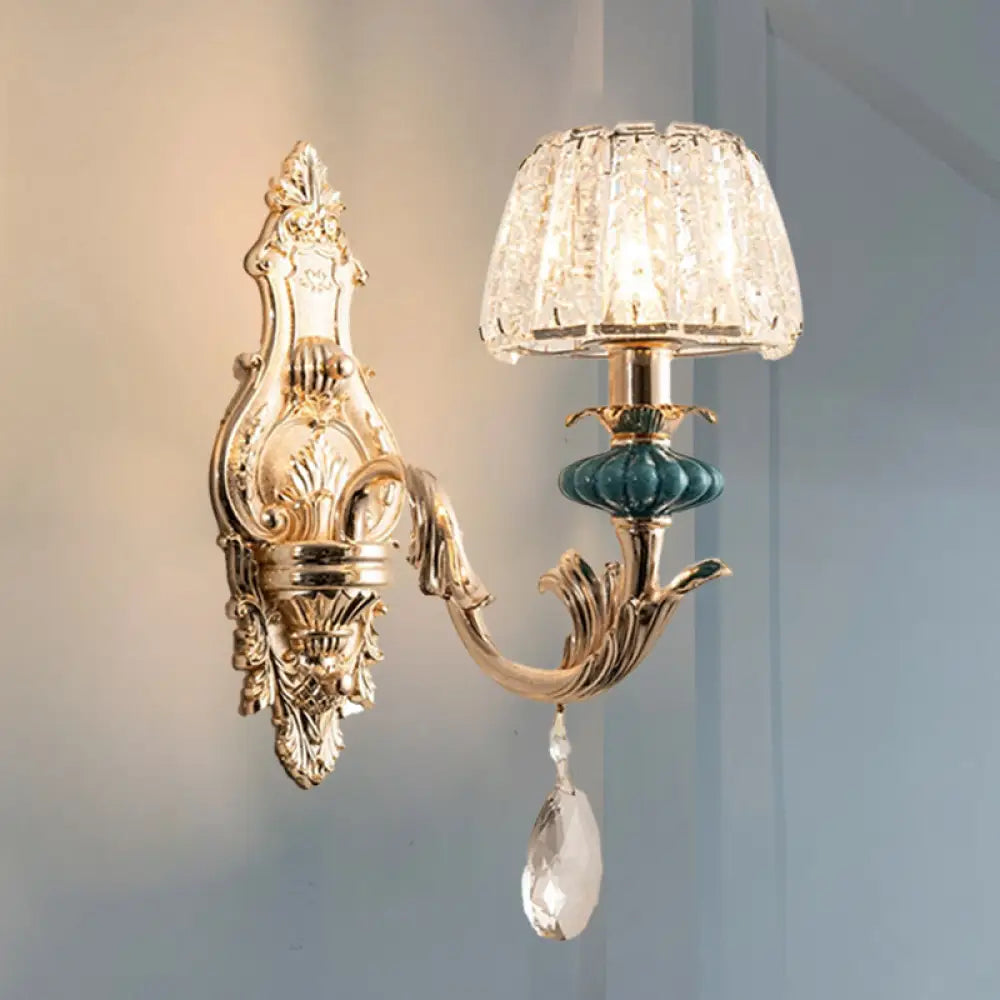 DecorBites™ Small Gold Drum Wall Mount Traditional Seedy Crystal Bedroom Wall Lamp Fixture