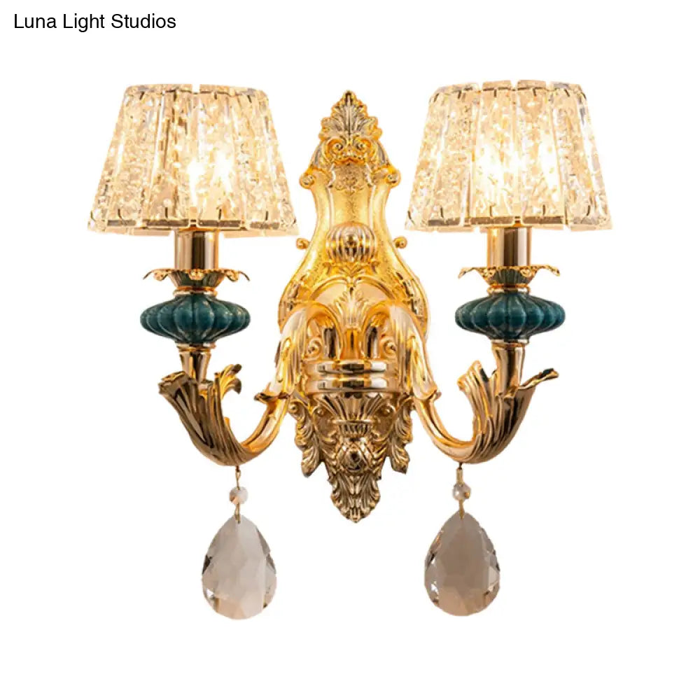 DecorBites™ Small Gold Drum Wall Mount Traditional Seedy Crystal Bedroom Wall Lamp Fixture