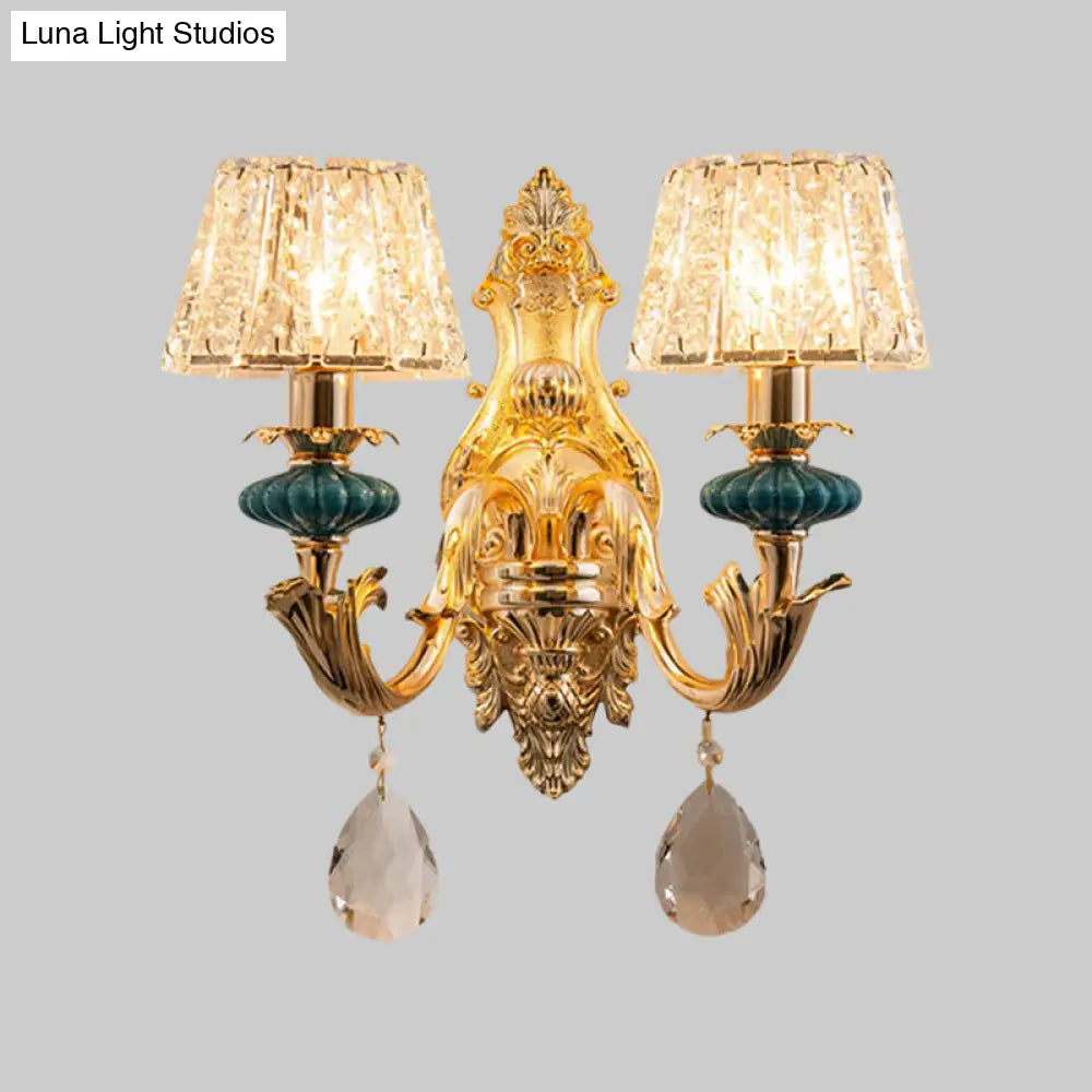DecorBites™ Small Gold Drum Wall Mount Traditional Seedy Crystal Bedroom Wall Lamp Fixture