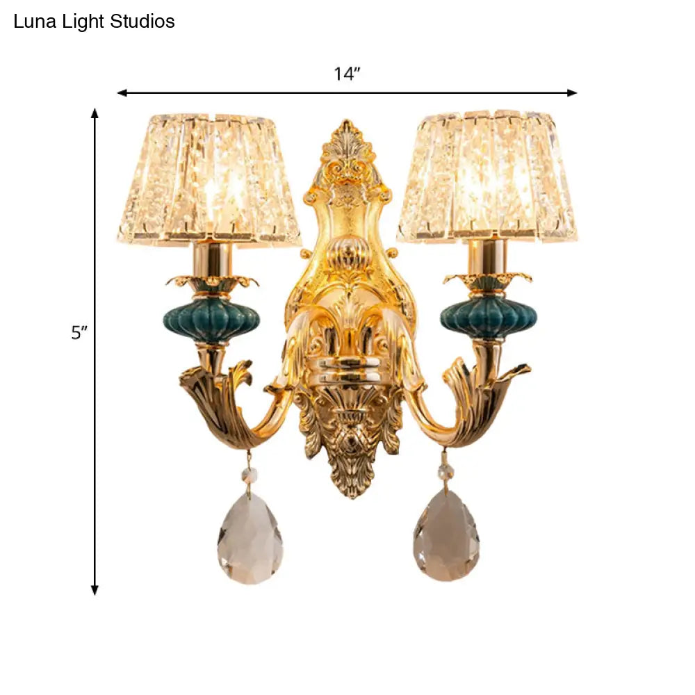 DecorBites™ Small Gold Drum Wall Mount Traditional Seedy Crystal Bedroom Wall Lamp Fixture