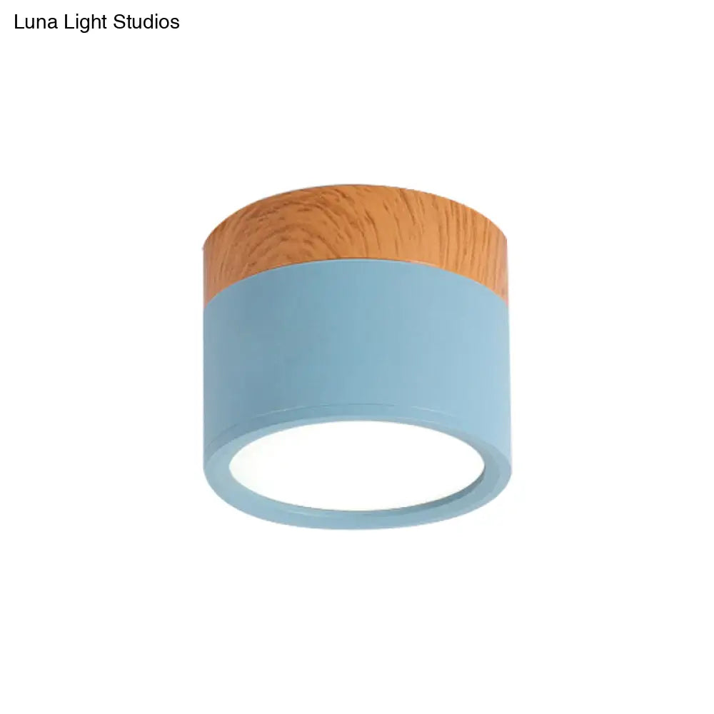 DecorBites™ Small Macaron Metal Flush Mount Ceiling Light for Kitchen Bar - Yellow/Blue/Black & Wood
