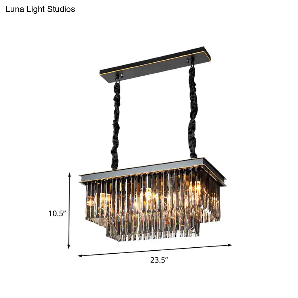 DecorBites™ Smoke Gray Crystal Block Rectangle Chandelier Lamp - Traditional, 8/11 Heads, Matte Black Hanging Light for Dining Room