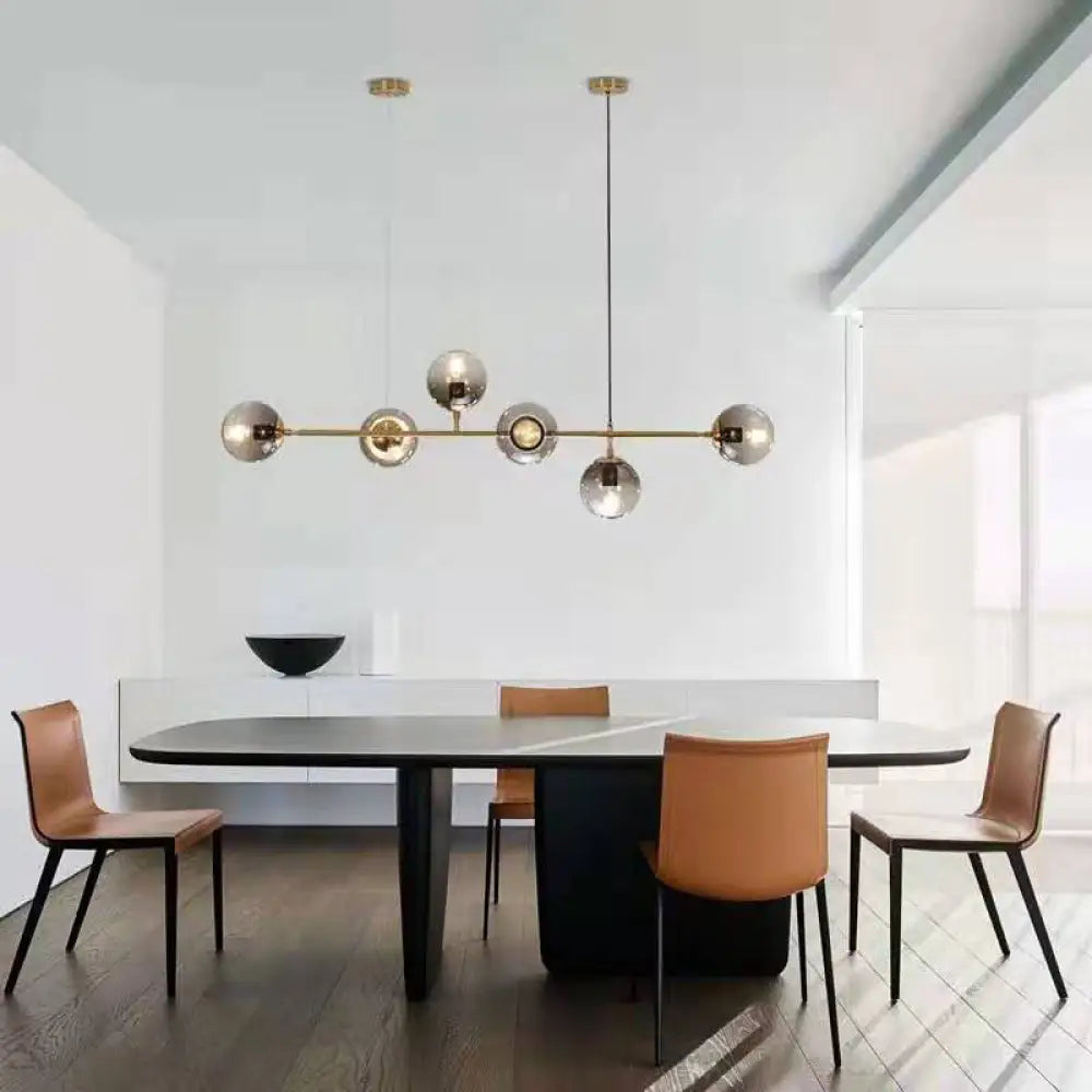DecorBites™ Smoke Gray Glass Hanging Pendant Light with Gold Finish - Modern Linear Design - 6 Head - Global