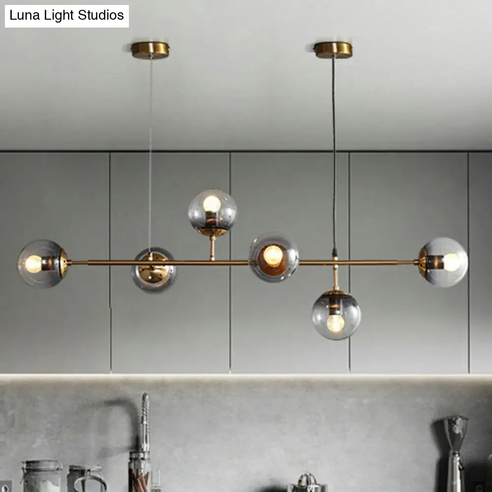 DecorBites™ Smoke Grey Glass Island Pendant Light - Nordic Style with 6 Bulbs and Brass Finish - Ideal for Restaurants