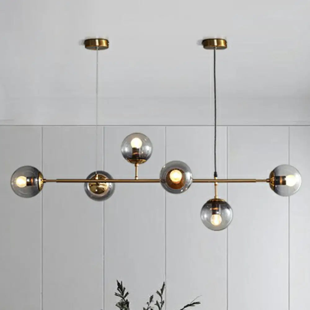DecorBites™ Smoke Grey Glass Island Pendant Light - Nordic Style with 6 Bulbs and Brass Finish - Ideal for Restaurants