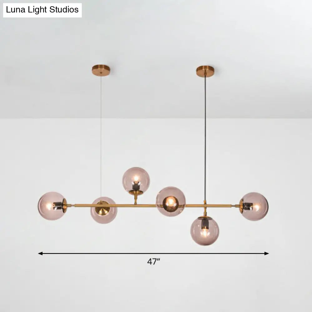 DecorBites™ Smoke Grey Glass Island Pendant Light - Nordic Style with 6 Bulbs and Brass Finish - Ideal for Restaurants