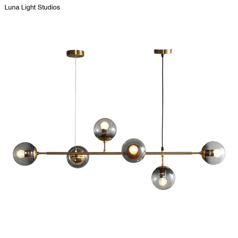 DecorBites™ Smoke Grey Glass Island Pendant Light - Nordic Style with 6 Bulbs and Brass Finish - Ideal for Restaurants