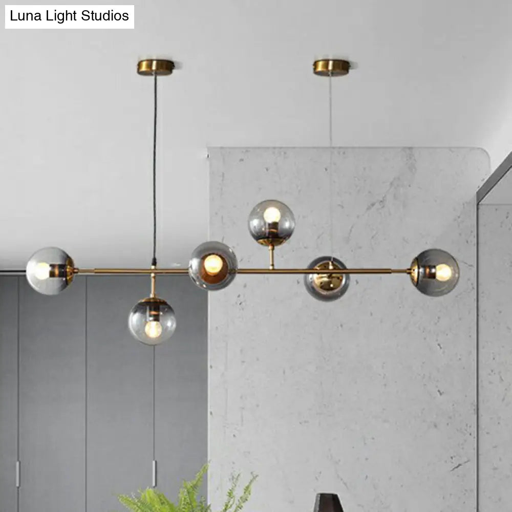 DecorBites™ Smoke Grey Glass Island Pendant Light - Nordic Style with 6 Bulbs and Brass Finish - Ideal for Restaurants