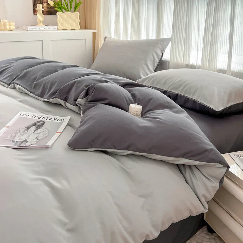 DecorBites™ Solid Color Brush Fabric Bedding Set - 4 Pieces