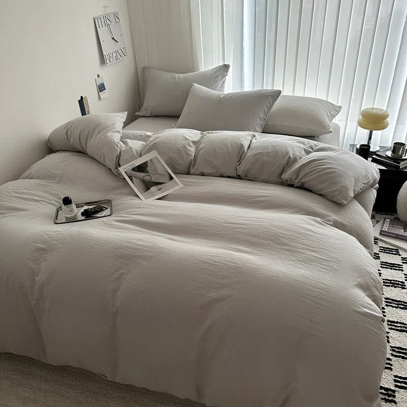 DecorBites™ Solid Cotton Bedding Set with Sheet - Various Sizes