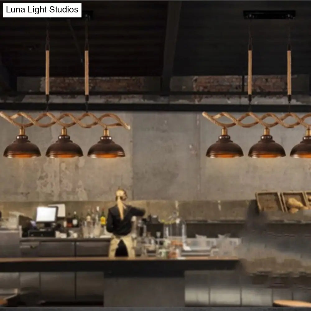 DecorBites™ Sophie's Rustic 3-Light Island Pendant with Beige Hemp Rope Shade for Restaurant Suspension Light