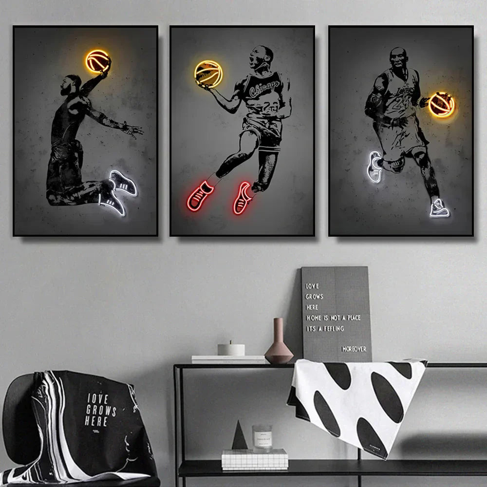 DecorBites™ "Sports Stars Neon Wall Art Print"