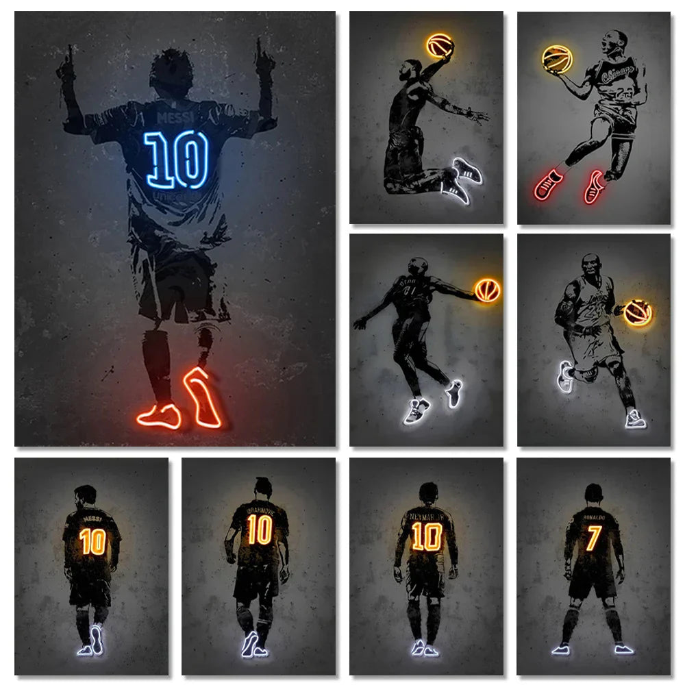 DecorBites™ "Sports Stars Neon Wall Art Print"