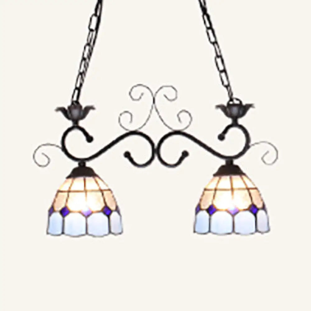 DecorBites™ Stainless Glass Island Lighting Dome Shade Tiffany Style Hanging Lamp - Black/Blue/White - Ideal for Balcony