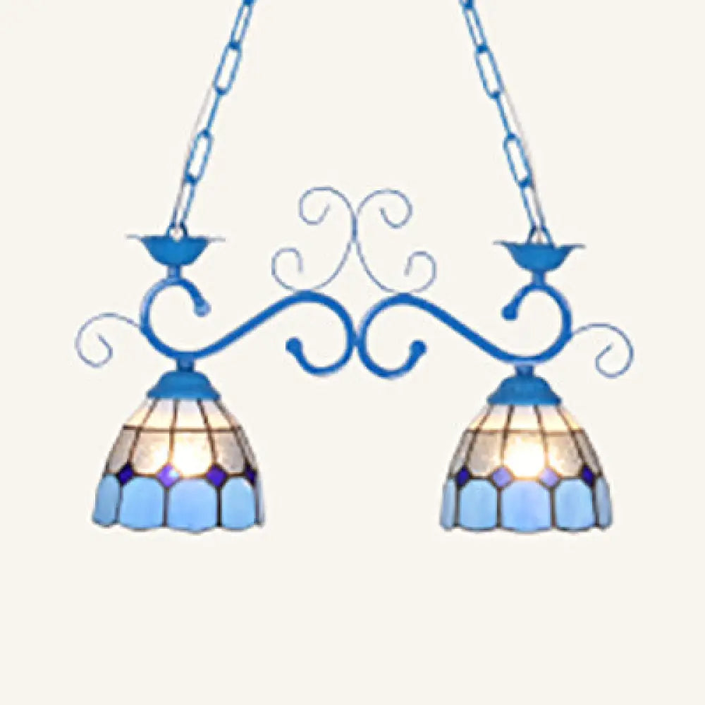 DecorBites™ Stainless Glass Island Lighting Dome Shade Tiffany Style Hanging Lamp - Black/Blue/White - Ideal for Balcony