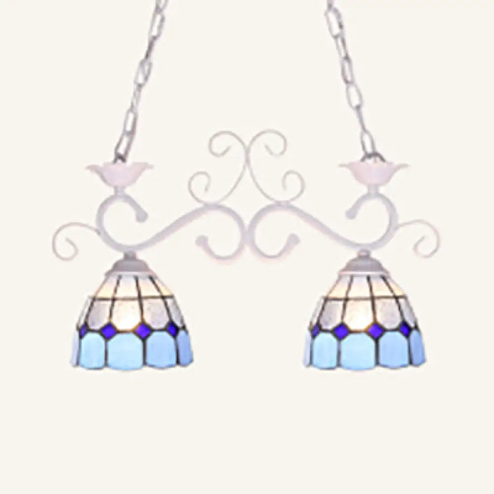 DecorBites™ Stainless Glass Island Lighting Dome Shade Tiffany Style Hanging Lamp - Black/Blue/White - Ideal for Balcony