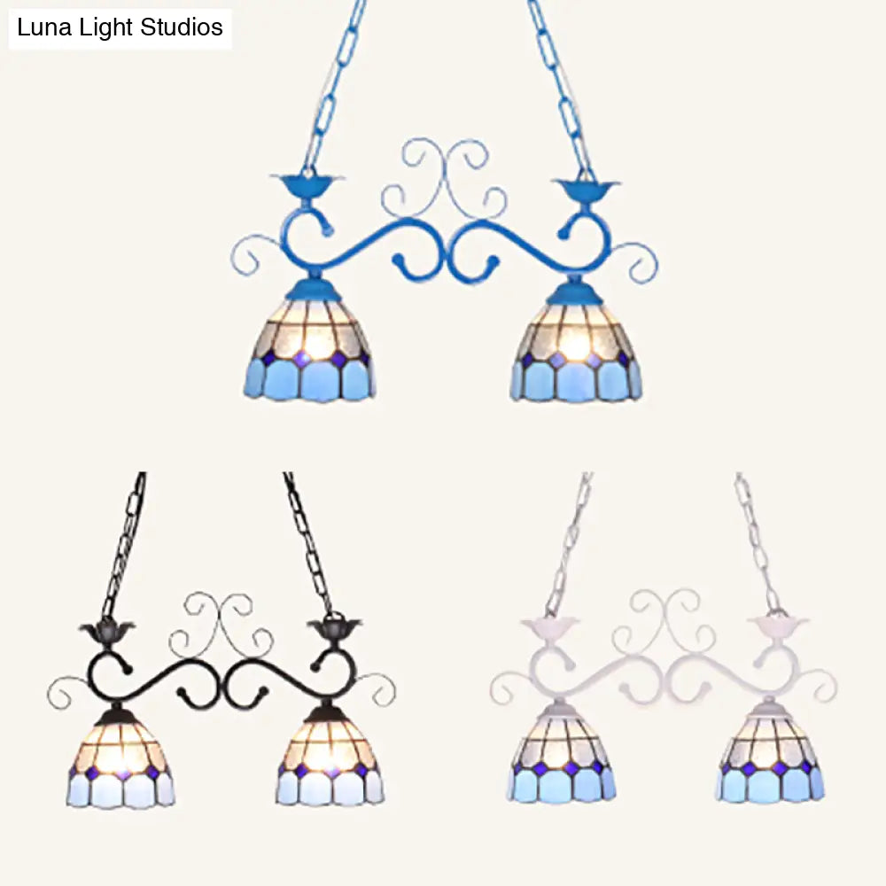 DecorBites™ Stainless Glass Island Lighting Dome Shade Tiffany Style Hanging Lamp - Black/Blue/White - Ideal for Balcony