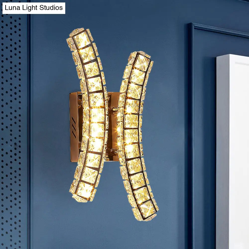 DecorBites™ Stainless-Steel Crystal Dual Wall Sconce with LED Lighting - Warm/White Light