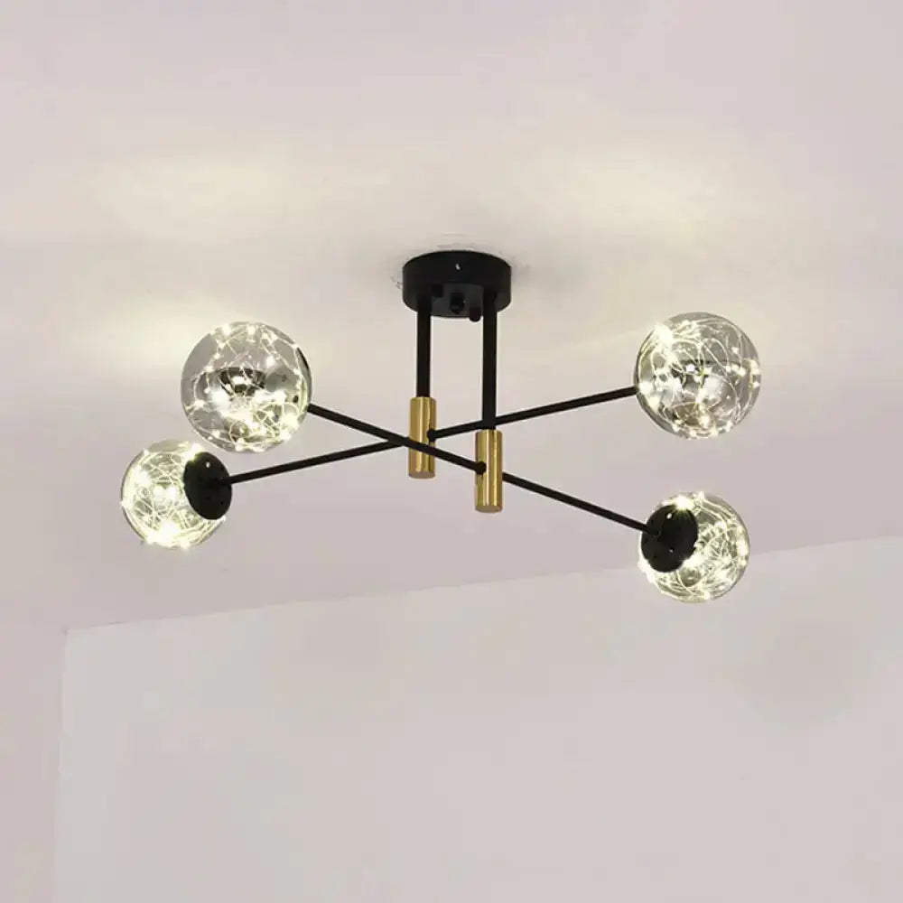 DecorBites™ Starry Nordic Ball Semi Flush Light Fixture in Black, Smoke Glass - Ideal for Living Room Ceiling - Stylish Ceiling Lamp