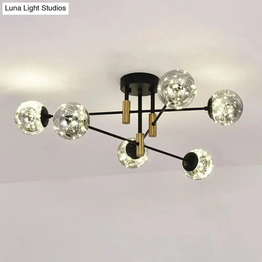 DecorBites™ Starry Nordic Ball Semi Flush Light Fixture in Black, Smoke Glass - Ideal for Living Room Ceiling - Stylish Ceiling Lamp