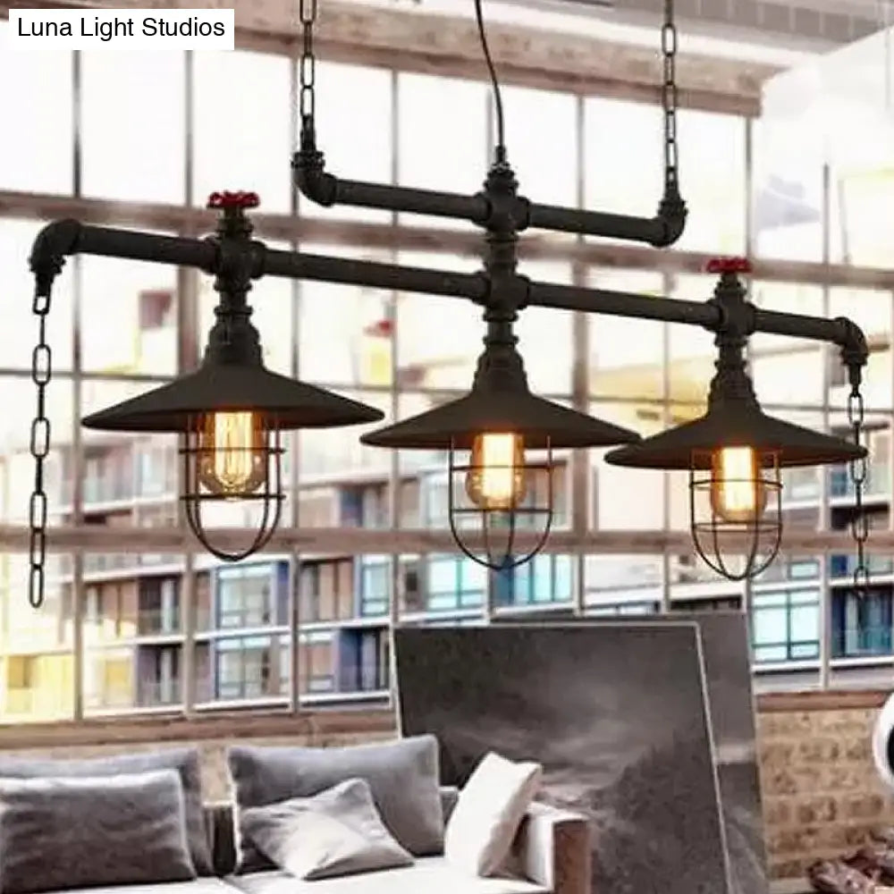 DecorBites™ Steampunk Black Iron Hanging Light Fixture with Cage and Chain Deco