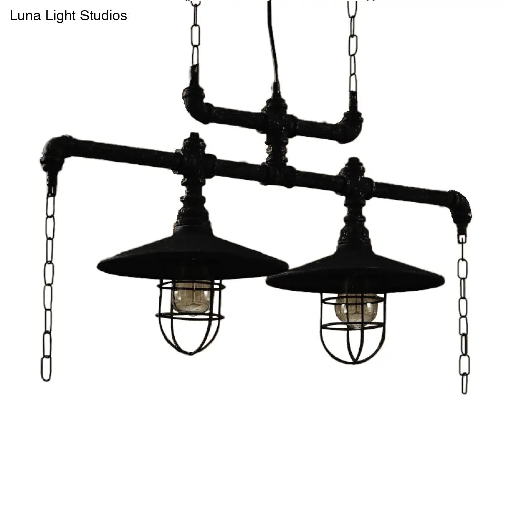 DecorBites™ Steampunk Black Iron Hanging Light Fixture with Cage and Chain Deco