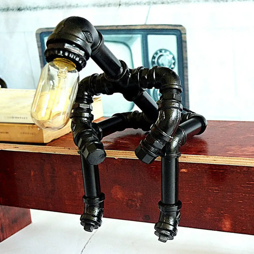 DecorBites™ Steampunk Metal Robot Night Light - Black Decorative Table Lamp for Bedroom