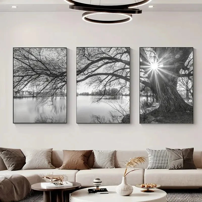 DecorBites™ "Stunning Big Tree Lake Sunset Canvas Posters"