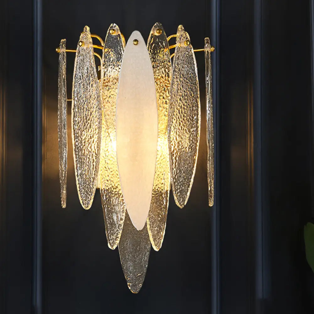 DecorBites™ Stylish Blue/Clear Seedy Glass 2-Light Oval Flake Wall Sconce Lamp
