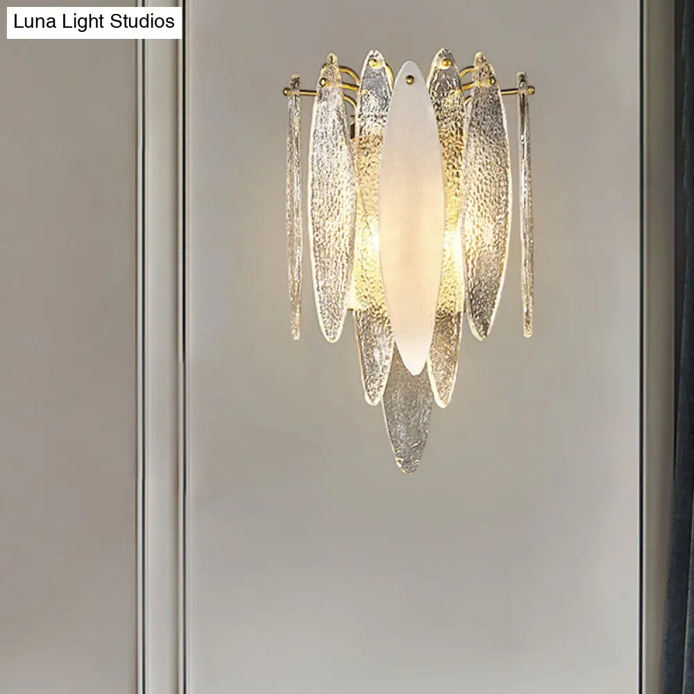 DecorBites™ Stylish Blue/Clear Seedy Glass 2-Light Oval Flake Wall Sconce Lamp