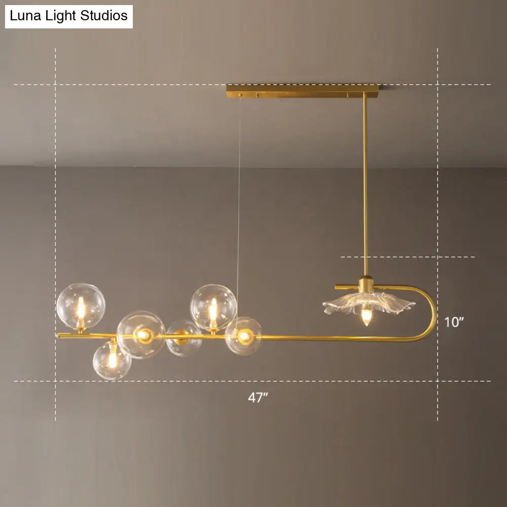 DecorBites™ Stylish Brass Finish Postmodern Suspension Lamp with Glass Shade - Creative Island Light featuring Ball and Lotus Leaf Design