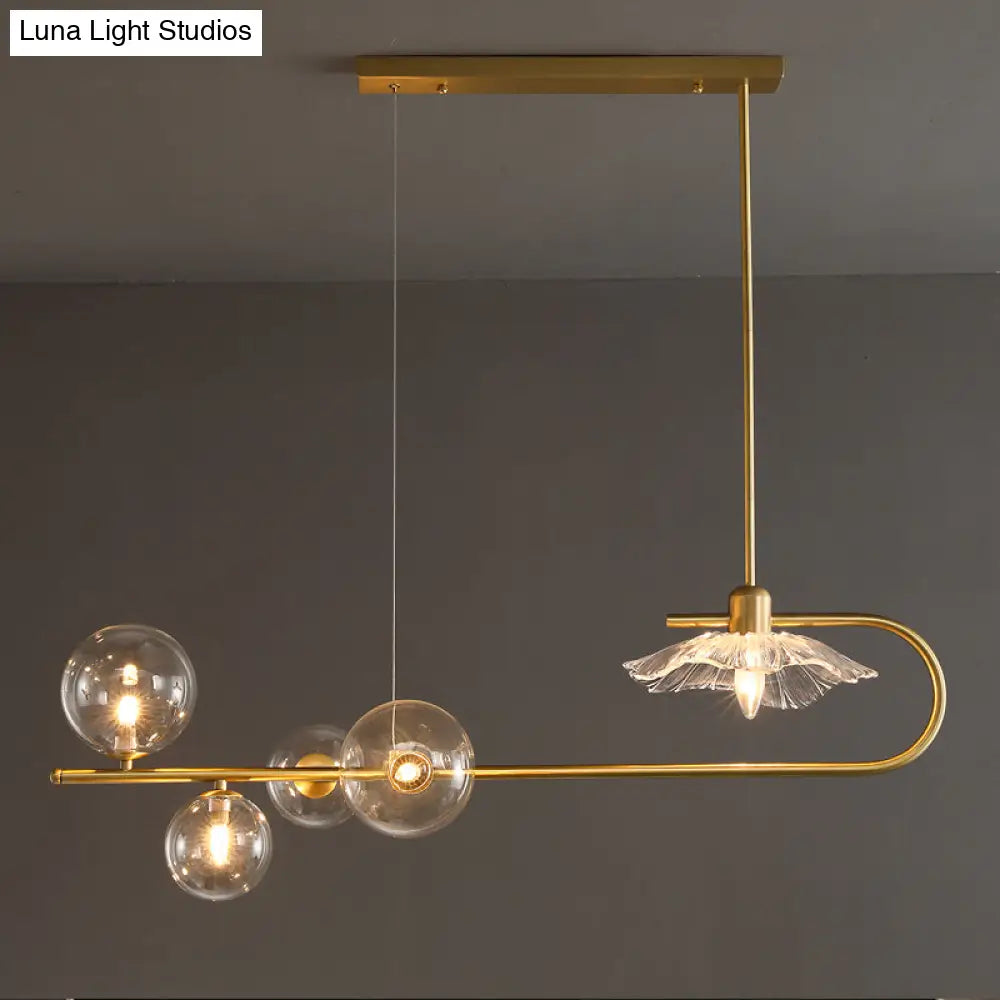 DecorBites™ Stylish Brass Finish Postmodern Suspension Lamp with Glass Shade - Creative Island Light featuring Ball and Lotus Leaf Design