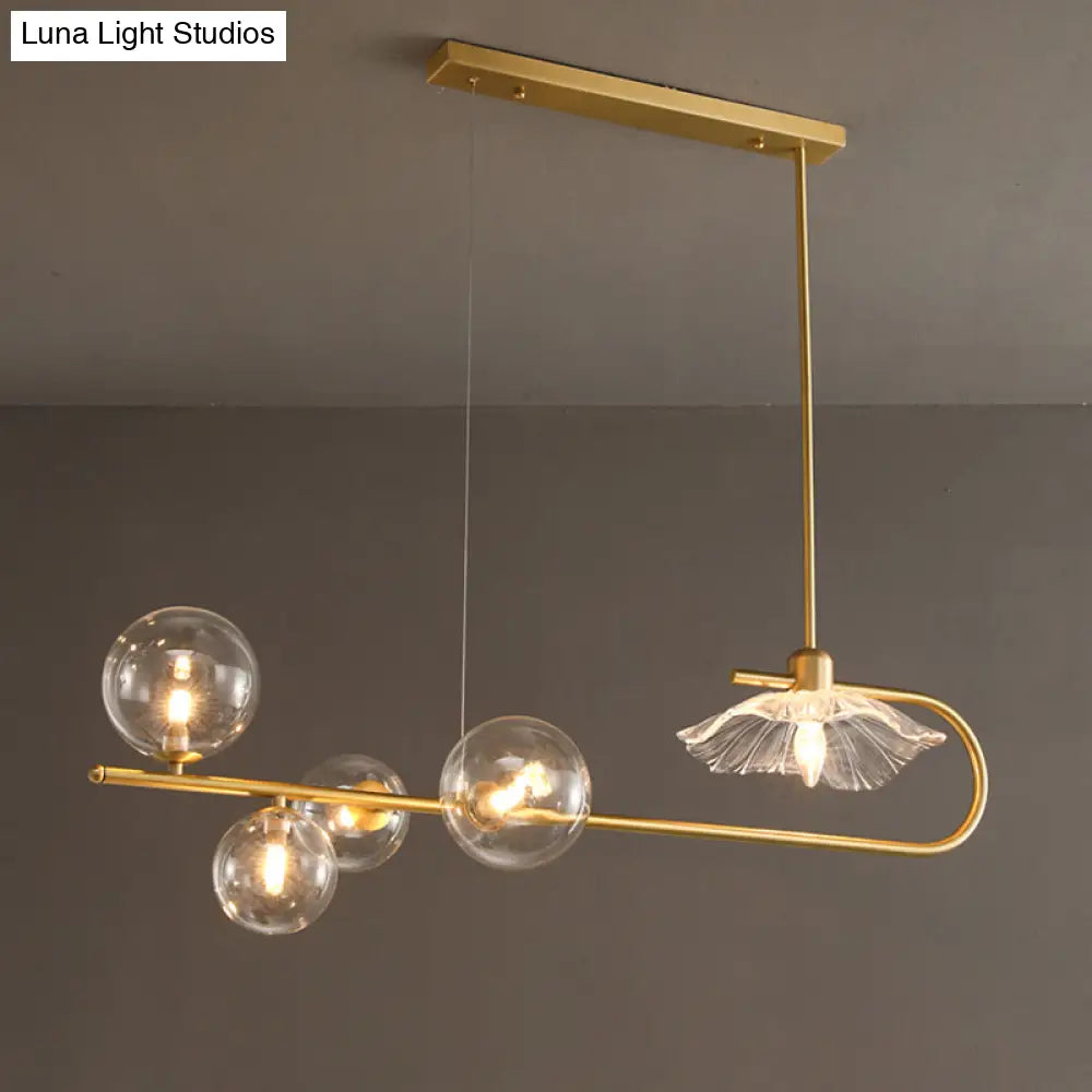 DecorBites™ Stylish Brass Finish Postmodern Suspension Lamp with Glass Shade - Creative Island Light featuring Ball and Lotus Leaf Design