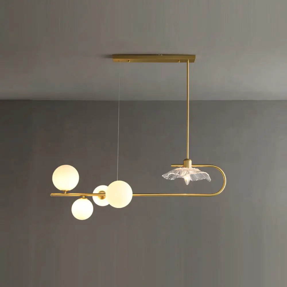 DecorBites™ Stylish Brass Finish Postmodern Suspension Lamp with Glass Shade - Creative Island Light featuring Ball and Lotus Leaf Design