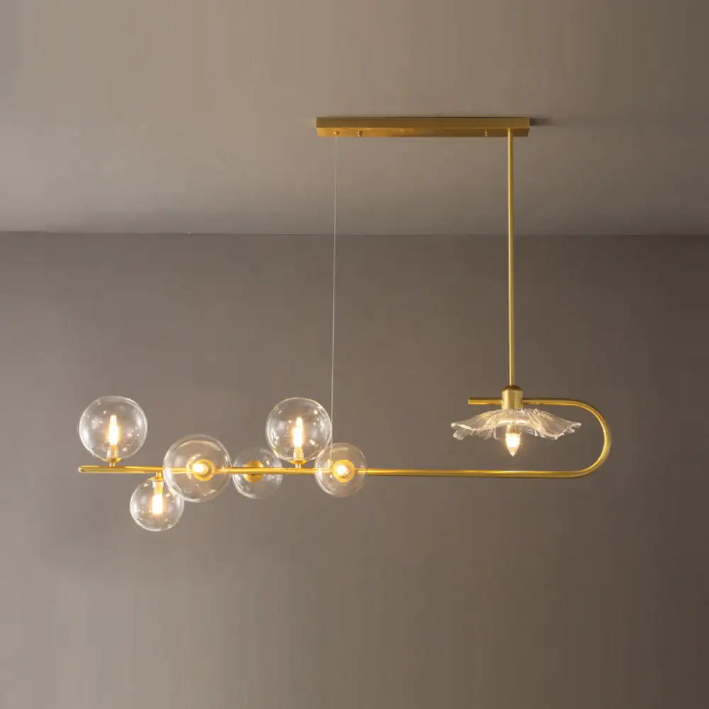 DecorBites™ Stylish Brass Finish Postmodern Suspension Lamp with Glass Shade - Creative Island Light featuring Ball and Lotus Leaf Design
