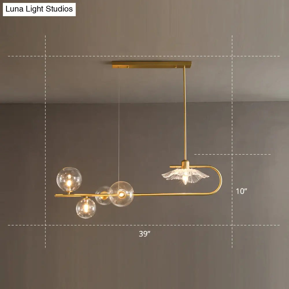 DecorBites™ Stylish Brass Finish Postmodern Suspension Lamp with Glass Shade - Creative Island Light featuring Ball and Lotus Leaf Design