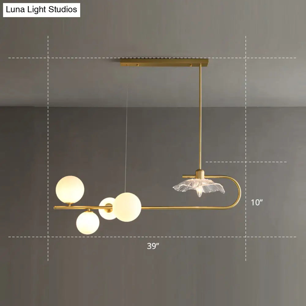 DecorBites™ Stylish Brass Finish Postmodern Suspension Lamp with Glass Shade - Creative Island Light featuring Ball and Lotus Leaf Design